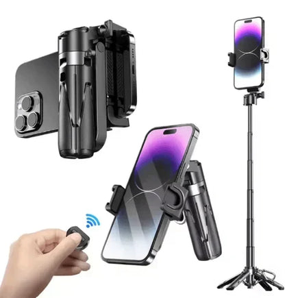 Mini Grip Quadripod with Bluetooth Remote – Portable Tripod Stand for Phone & Vlogging 📸